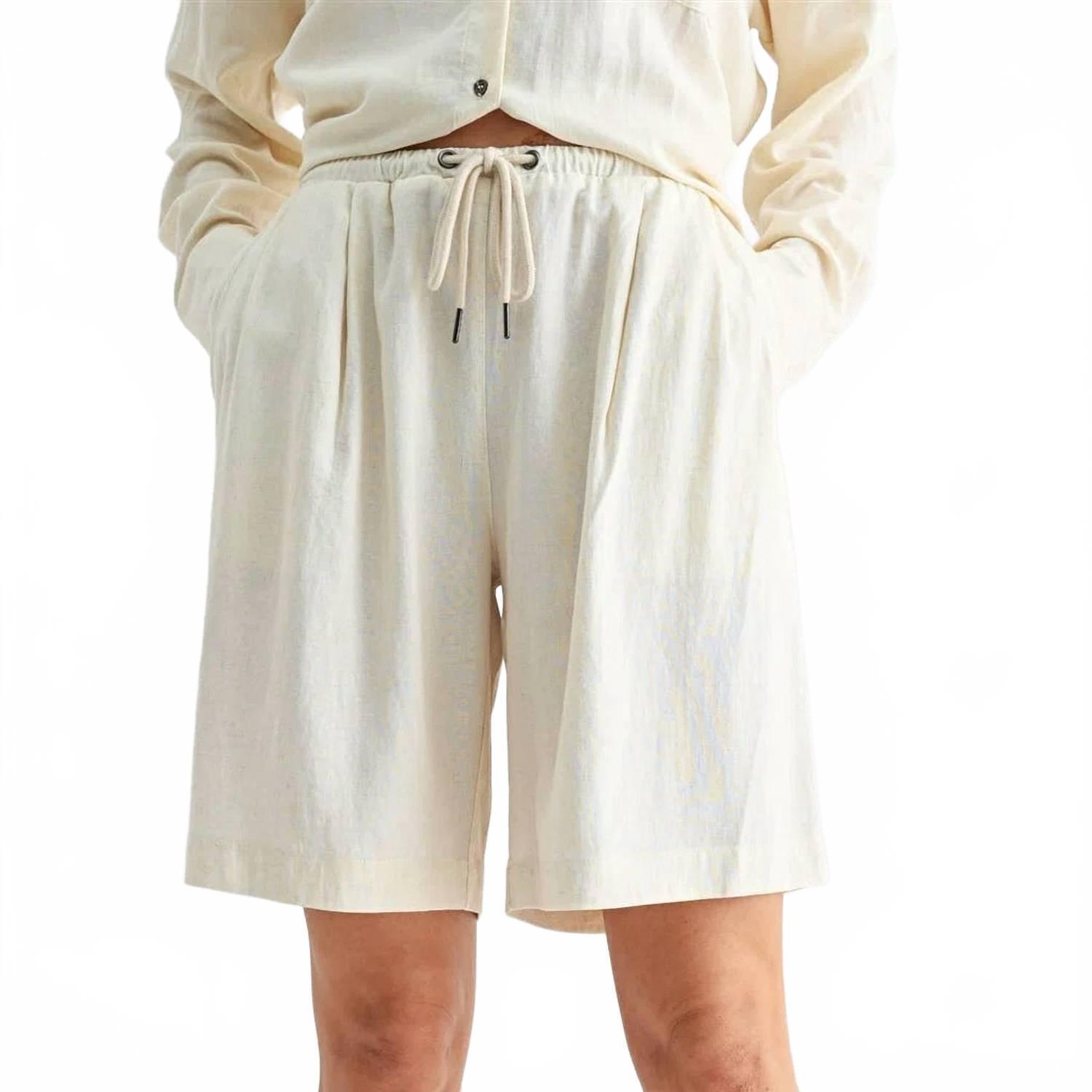 New Fun 2 Fun High-Waist Linen Shorts In Cream